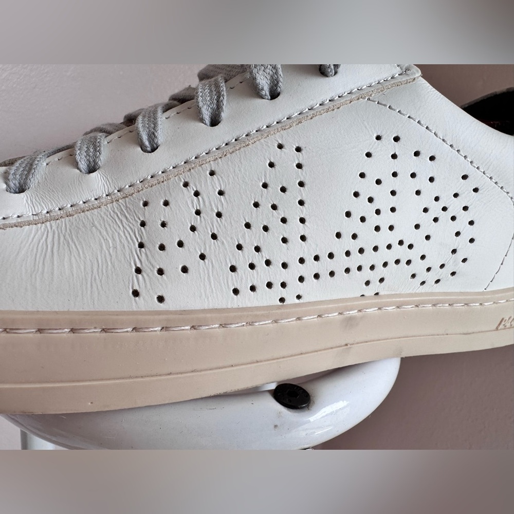 P448 John Silver White Sneakers with Pink Soles & Gray Laces - Size 37 - Picture 10 of 16
